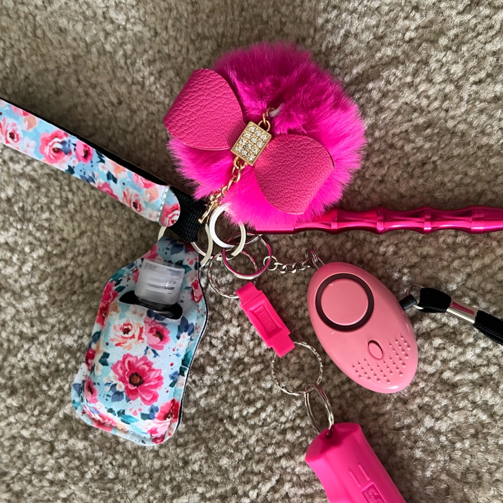 Floral Pink Keychain with empty hand sanitizer bottle